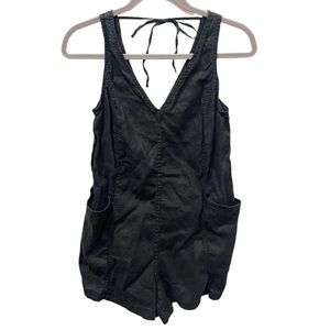 Athleta Romper Women's XS Retreat 100% Linen Black Minimalist Cargo Utility